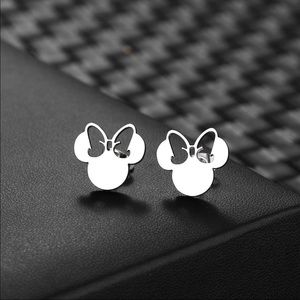 SILVER MINNIE Stainless Steel Stud Earrings With Gift Bag